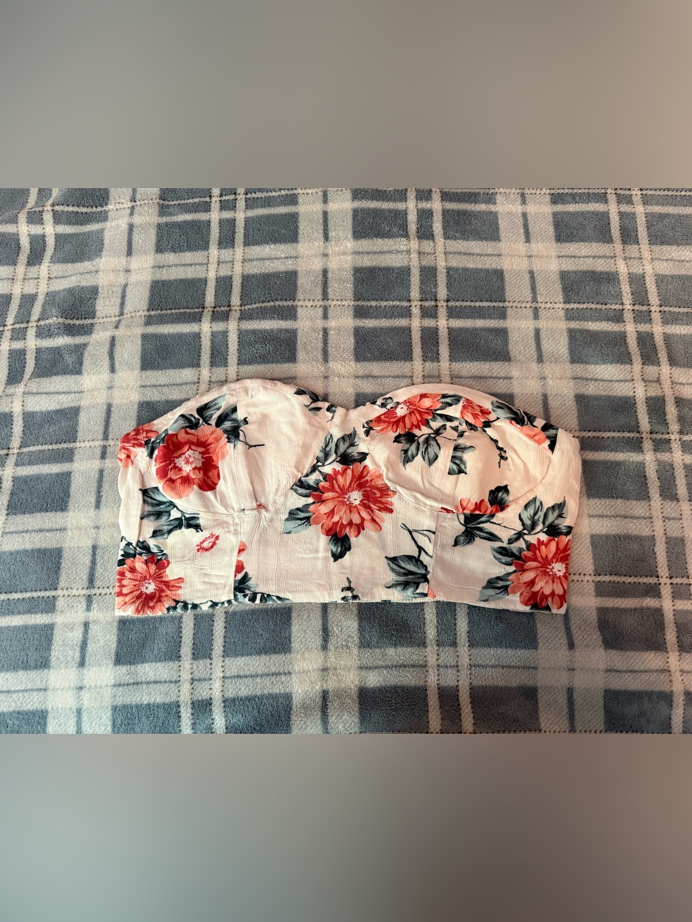 American Eagle Outfitters White Bandeau with Coral Floral Print